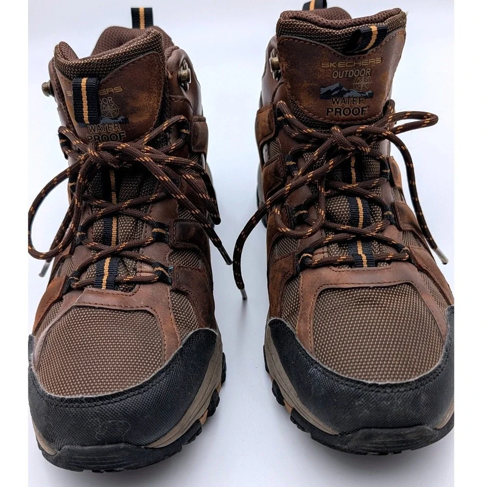 Skechers Outdoor Waterproof Hiking Boots Brown Leather Mens 8.5 SN 204076 CDB